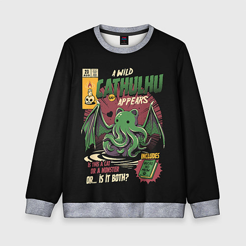 Детский свитшот Кот Ктулху / 3D-Меланж – фото 1