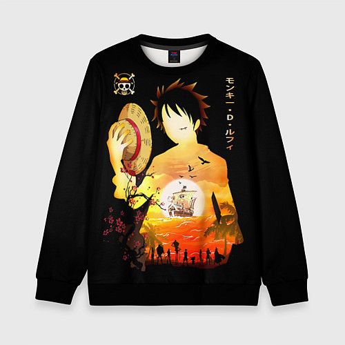 Детский свитшот Силуэт Луффи One piece / 3D-Черный – фото 1