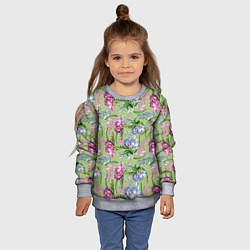 Свитшот детский Акварельные фрезии - фон киви, цвет: 3D-меланж — фото 2