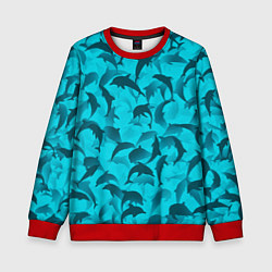 Свитшот детский Синий камуфляж с дельфинами, цвет: 3D-красный