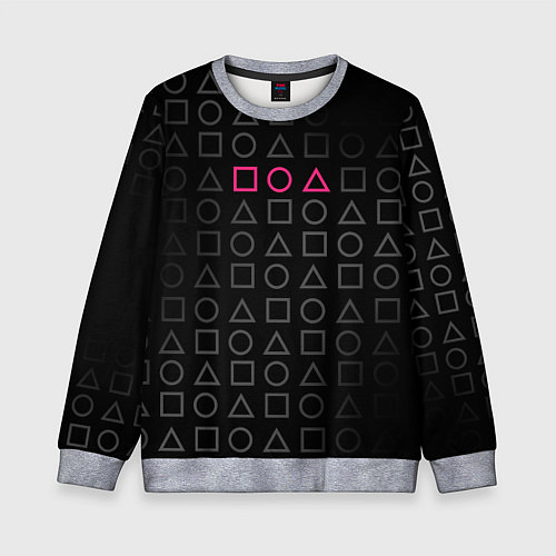 Детский свитшот ИГРА В КАЛЬМАРА, ФИГУРЫ ГЕОМЕТРИЧЕСКИЙ УЗОР / 3D-Меланж – фото 1