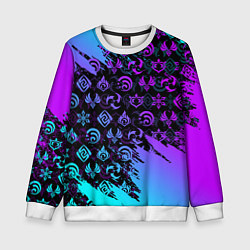 Свитшот детский GENSHIN NEON PATTERN SYMBOL НЕОН ЭМБЛЕМЫ, цвет: 3D-белый