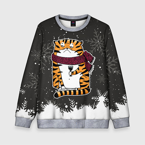 Детский свитшот Тигр с бокалом вина / 3D-Меланж – фото 1
