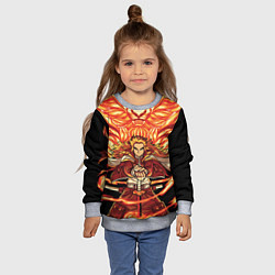 Свитшот детский Пламенный столб Ренгоку Кенджуро, цвет: 3D-меланж — фото 2