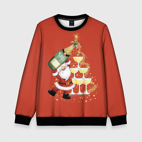 Детский свитшот Дед Мороз и шампанское / 3D-Черный – фото 1