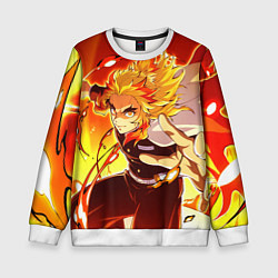 Свитшот детский Ренгоку Кёджуро, Клинок рассекающий демонов, цвет: 3D-белый