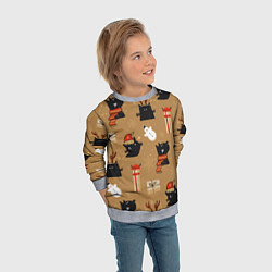 Свитшот детский Черные новогодние коты, цвет: 3D-меланж — фото 2