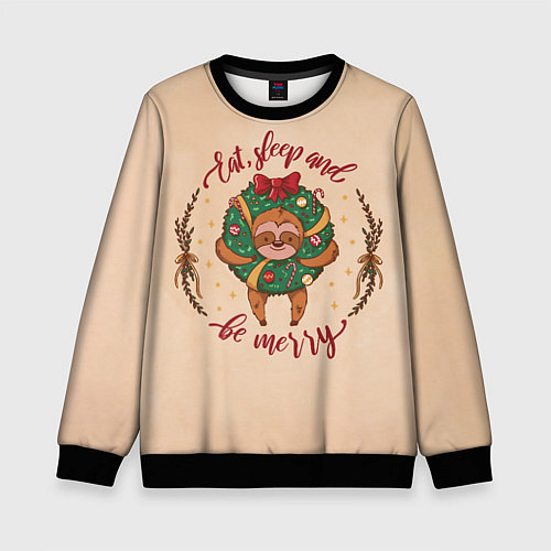 Детский свитшот Ленивец Новый год / 3D-Черный – фото 1