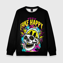 Свитшот детский Fake Happy Фальшивое счастье, цвет: 3D-черный