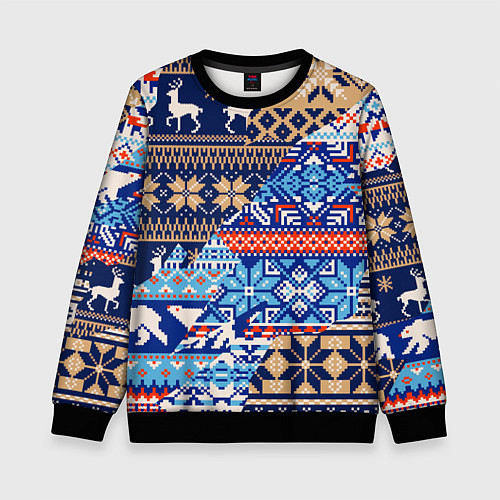 Детский свитшот НОВОГОДНИЙ УЗОР ОЛЕНИ И МЕДВЕДИ НОВЫЙ ГОД 2022 / 3D-Черный – фото 1