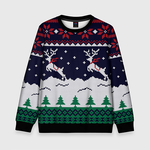 Детский свитшот СВИТЕР С ОЛЕНЯМИ DEER SWEATER / 3D-Черный – фото 1