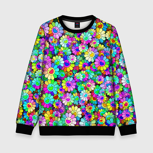 Детский свитшот Rainbow flowers / 3D-Черный – фото 1
