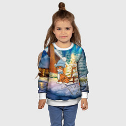 Свитшот детский Тигренок на фоне зимнего дома, цвет: 3D-белый — фото 2