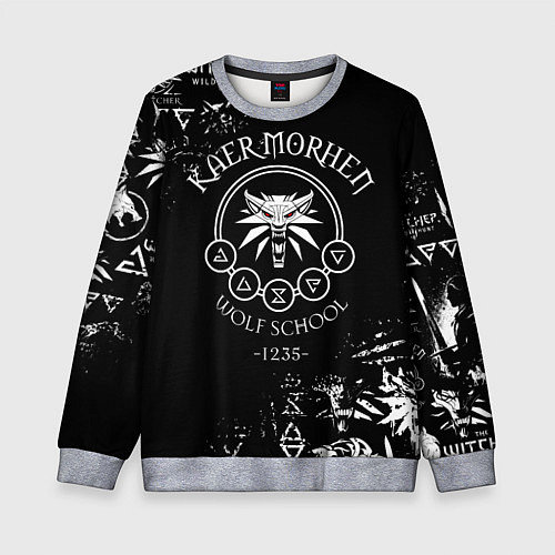 Детский свитшот ВЕДЬМАК КАЕР МОРХЕН, ШКОЛА ВОЛКА / 3D-Меланж – фото 1