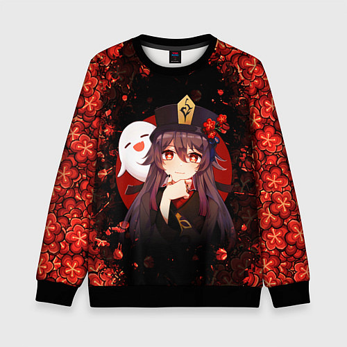 Детский свитшот GENSHIN IMPACT HU TAO ГЕНШИН ИМПАКТ ХУ ТАО FLOWERS / 3D-Черный – фото 1