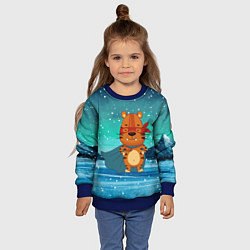 Свитшот детский Тигр - супергерой Новый год 2022, цвет: 3D-синий — фото 2