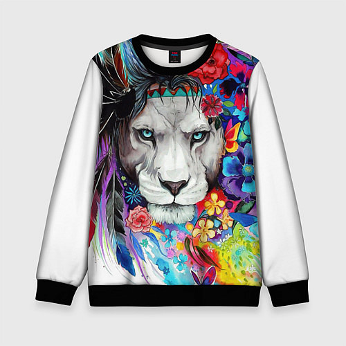 Детский свитшот Лев - сильный взгляд / 3D-Черный – фото 1