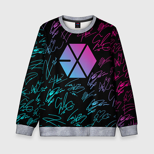 Детский свитшот EXO BAND НЕОНОВЫЕ АВТОГРАФЫ / 3D-Меланж – фото 1