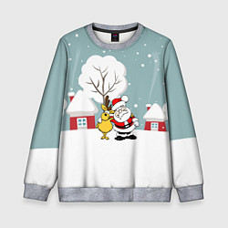 Детский свитшот Деревенский Новый Год Дед Мороз и Олень