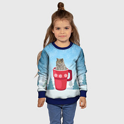 Свитшот детский Удивленный котик в кружке, цвет: 3D-синий — фото 2