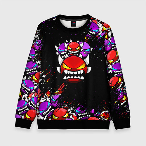 Детский свитшот Geometry Dash 4 смайла / 3D-Черный – фото 1