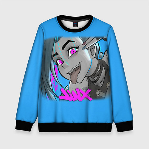 Детский свитшот League Of Legends ДЖИНКС ПОКАЗЫВАЕТ ЯЗЫК / 3D-Черный – фото 1