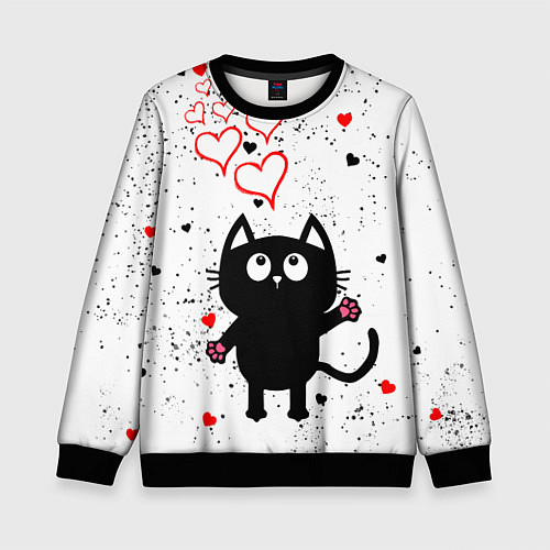 Детский свитшот Влюблённый котик Cat Love / 3D-Черный – фото 1
