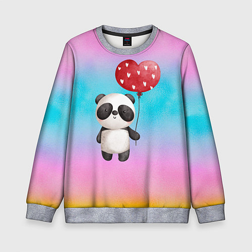 Детский свитшот Маленькая панда с сердечком / 3D-Меланж – фото 1