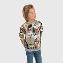 Свитшот детский Много кошек с большими анимэ глазами, цвет: 3D-меланж — фото 2