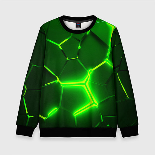 Детский свитшот 3D ПЛИТЫ НЕОН NEON GREEN HEXAGON РАЗЛОМ / 3D-Черный – фото 1
