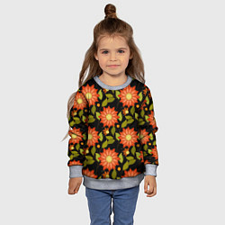 Свитшот детский Оранжевые цветы на черном фоне, цвет: 3D-меланж — фото 2