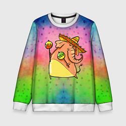 Свитшот детский Мексиканский веселый слон, цвет: 3D-белый