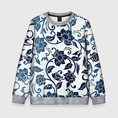 Детский свитшот Гжелевые цветы / 3D-Меланж – фото 1