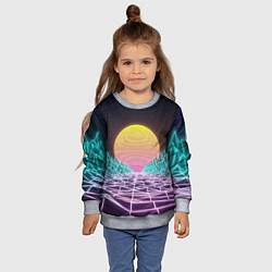 Свитшот детский Vaporwave Закат солнца в горах Neon, цвет: 3D-меланж — фото 2