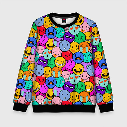 Детский свитшот Sticker bombing смайлы маленькие / 3D-Черный – фото 1