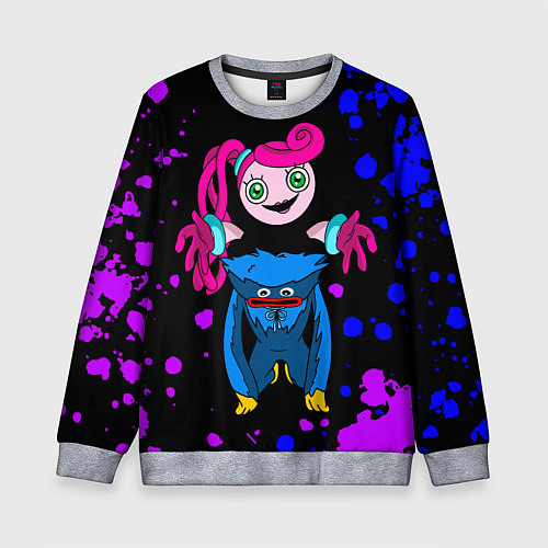 Детский свитшот Poppy Playtime Хагги Вагги и Мама Длинные Ноги / 3D-Меланж – фото 1