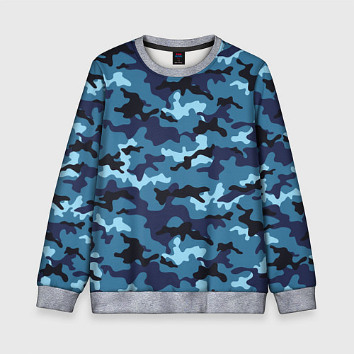 Детский свитшот Камуфляж Тёмно-Синий Camouflage Dark-Blue / 3D-Меланж – фото 1