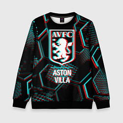 Свитшот детский Aston Villa FC в стиле Glitch на темном фоне, цвет: 3D-черный