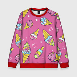 Свитшот детский Разноцветное Мороженое Со Звёздочками, цвет: 3D-красный