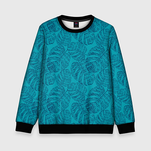 Детский свитшот Синие листья монстеры на голубом / 3D-Черный – фото 1