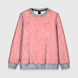 Свитшот детский Бежевые листья монстеры на розовом, цвет: 3D-меланж