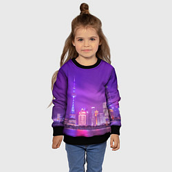 Свитшот детский Неоновый мегаполис - Фиолетовый, цвет: 3D-черный — фото 2