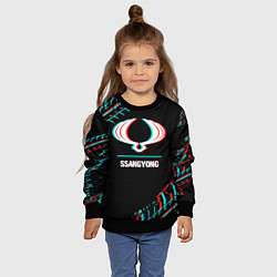 Свитшот детский Значок SsangYong в стиле glitch на темном фоне, цвет: 3D-черный — фото 2