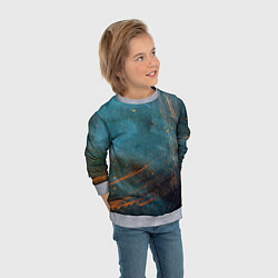 Свитшот детский Абстрактная тёмно-синяя краска с оранжевыми мазкам, цвет: 3D-меланж — фото 2