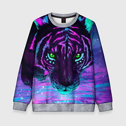 Свитшот детский Светящийся неоновый тигр, цвет: 3D-меланж