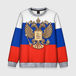Свитшот детский Герб России на фоне флага, цвет: 3D-меланж