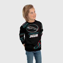 Свитшот детский Значок Jaguar в стиле glitch на темном фоне, цвет: 3D-черный — фото 2