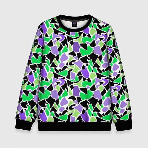 Детский свитшот Зелено-фиолетовый абстрактный узор / 3D-Черный – фото 1