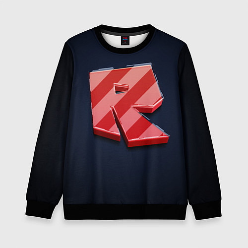 Детский свитшот Roblox red - Роблокс полосатый логотип / 3D-Черный – фото 1