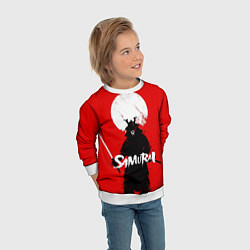 Свитшот детский Самурай С Катаной На Красном Фоне, цвет: 3D-белый — фото 2